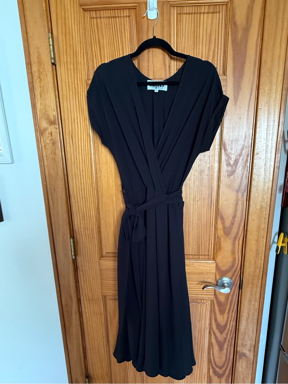 NWOT Meghan LA Black Wrap Midi Dress with Self Tie Waist